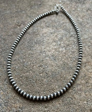 Load image into Gallery viewer, 4mm 32 Inch 925 Sterling Silver Oxidized Pearls Bead Necklace Southwestern