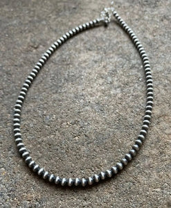 4mm 32 Inch 925 Sterling Silver Oxidized Pearls Bead Necklace Southwestern