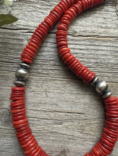 Load image into Gallery viewer, Southwestern Sterling Silver Graduated Bamboo Red Coral Bead Necklace 18 inch