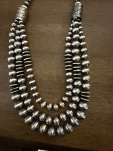 Load image into Gallery viewer, Sterling Silver Layered Multi Strand Pearls Bead Necklace 22 Inch “Navajo Style”