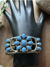 Load image into Gallery viewer, Native American Sterling Silver Blue Turquoise Cluster Cuff Bracelet RB