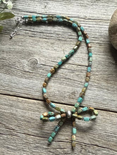 Load image into Gallery viewer, Bow Blue Green Turquoise Sterling Silver Pearls Bead Necklace. 18 Inch. Gift