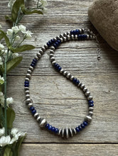 Load image into Gallery viewer, Lapis Multi Graduated Sterling Silver Pearls Bead Necklace 18 inch