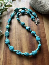 Load image into Gallery viewer, Sterling Silver Blue Turquoise Nuggets W Pearls Bead Necklace. 24 inch