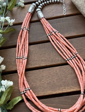 Load image into Gallery viewer, Sterling Silver Multi Strand Pink Coral W Pearls Bead Necklace 24 Inch