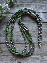 Load image into Gallery viewer, Sterling Silver Pearls Sonoran Gold Turquoise Nuggets Bead Necklace 30 Inch