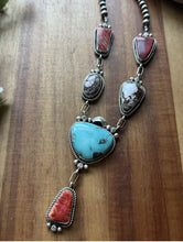 Load image into Gallery viewer, Navajo Sterling Silver Multi Stone Turquoise Lariat Pearls Bead Necklace RY