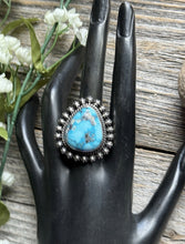 Load image into Gallery viewer, Native American Navajo Sterling Silver Turquoise Ring. Size 8.5 H Happy Piasso