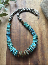 Load image into Gallery viewer, Sterling Silver Graduated Blue Green Turquoise Pearls Bead Necklace. 18 inch
