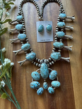 Load image into Gallery viewer, Navajo Sterling Silver White Water Turquoise Squash Blossom Pearls Necklace G