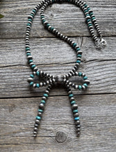 Load image into Gallery viewer, Bow Sterling Silver Multi Graduated Turquoise Pearls Bead Necklace. 24 inch Gift