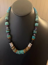 Load image into Gallery viewer, Sterling silver blue green turquoise graduated necklace 22 inch