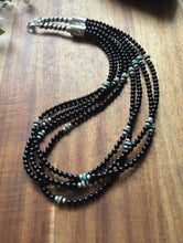 Load image into Gallery viewer, Sterling Silver Multi Strand Black Onyx Turquoise Bead Necklace. 22 Inch