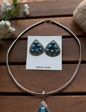 Load image into Gallery viewer, Navajo Sterling Silver Turquoise Cluster Pendant Necklace Earrings Set WR