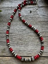 Load image into Gallery viewer, Sterling Silver Red Coral W 6mm 4mm Pearls Bead Necklace 18 inch