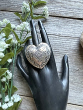 Load image into Gallery viewer, Native American Sterling Silver Heart Stamped Adjustable Ring. VJP Vincent