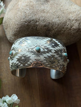 Load image into Gallery viewer, Navajo Native American Sterling Silver Turquoise Cuff Bracelet T