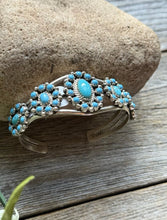 Load image into Gallery viewer, Navajo Native Sterling Silver Turquoise Cluster Cuff Bracelet Nathaniel Kirly