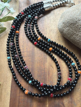 Load image into Gallery viewer, Sterling Silver Multi Strand Stone Black Onyx Bead Necklace. 22 Inch
