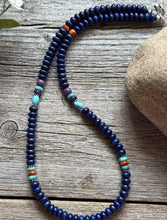 Load image into Gallery viewer, Lapis Multi Stone Color Sterling Silver Bead Necklace. 18 inch Gift