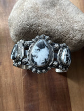 Load image into Gallery viewer, Navajo Sterling Silver White Buffalo Turquoise Cuff Bracelet J Nelson