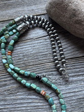 Load image into Gallery viewer, Sterling Silver Multi Strand Blue Green Turquoise Pearls Bead Necklace 30 Inch