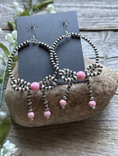 Load image into Gallery viewer, Sterling Silver Bow Pink Conch Pearls Hoop Bead Earrings 3.5 Inch