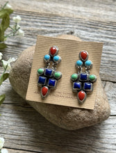 Load image into Gallery viewer, Navajo 925 Sterling Silver Multi Stone Cluster Earrings Geneva