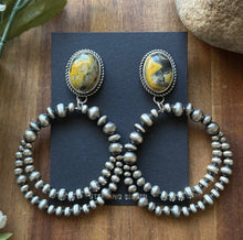 Load image into Gallery viewer, Navajo Sterling Silver Yellow Bumblebee Jasper Pearl Double Loop Earrings Etta