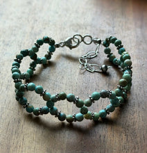 Load image into Gallery viewer, Floral Sterling Silver Blue Green Turquoise Bead Bracelet. 7 Inch