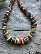 Load image into Gallery viewer, Sterling Silver Green Turquoise Spiny Oyster Multi Stone Bead Necklace 26 Inch