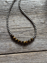 Load image into Gallery viewer, Round Tigers Eye 4mm Sterling Silver Pearls Choker Bead Necklace. 16 Inch. Gift