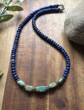 Load image into Gallery viewer, Sterling Silver Blue Lapis Turquoise Nuggets Bead Necklace 18 inch Gift