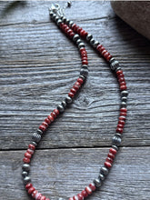 Load image into Gallery viewer, Southwestern Sterling Silver Red Spiny Oyster Pearls Bead Necklace 18 inch