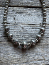 Load image into Gallery viewer, Sterling Silver Stamped Corrugated Pearls Bead Necklace. 18 inch