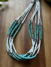 Load image into Gallery viewer, Sterling Silver Multi Strand MOP Mother Of Pearl Turquoise Bead Necklace 24 inch