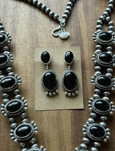 Load image into Gallery viewer, Navajo Sterling Silver Black Onyx Squash Blossom Naja Necklace Earrings Set LY