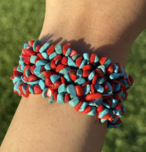Load image into Gallery viewer, Blue Turquoise Coral Nuggets 7 Inch Stretch Elastic Stretchy Bead Bracelet Gift