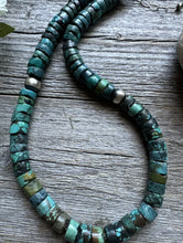 Load image into Gallery viewer, Southwestern 925 Sterling Silver Turquoise Heishi Bead Necklace. 16 inch