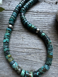 Southwestern 925 Sterling Silver Turquoise Heishi Bead Necklace. 16 inch