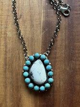 Load image into Gallery viewer, Navajo Sterling Silver White Buffalo Turquoise Cluster Chain Lariat Necklace CY