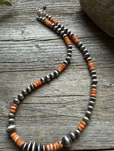 Load image into Gallery viewer, Orange Spiny Oyster Multi Graduated Sterling Silver Pearls Bead Necklace 18 inch