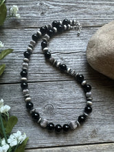 Load image into Gallery viewer, Southwestern Sterling Silver Black Onyx Bead Necklace. 18 Inch. Gift