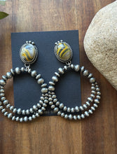 Load image into Gallery viewer, Navajo Sterling Silver Yellow Bumblebee Jasper Pearl Double Loop Earrings Etta