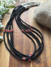 Load image into Gallery viewer, Sterling Silver Multi Strand Black Onyx Red Coral Bead Necklace. 22 Inch
