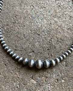 4mm - 8mm Single Graduated Sterling Silver Oxidized Pearls Bead Necklace 14 Inch