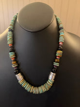 Load image into Gallery viewer, Sterling silver green turquoise graduated necklace 22 inch