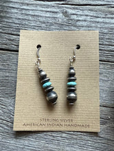 Load image into Gallery viewer, Sterling Silver Blue Turquoise W Pearls Bead Drop Earrings. 1.75 Inch