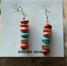 Load image into Gallery viewer, Sterling Silver Orange Red Spiny Oyster Bead Drop Earrings. 1.75 Inch