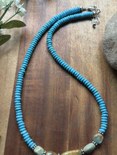 Load image into Gallery viewer, Sterling Silver Blue Green Turquoise Nuggets Bead Necklace 18 inch Gift